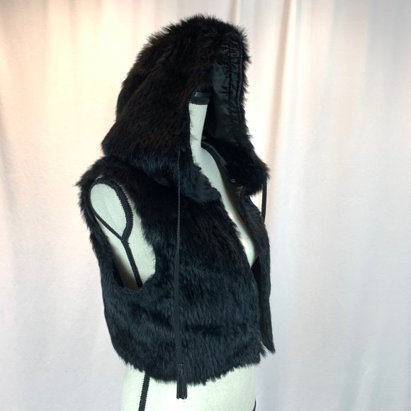 🔥🖤Rabbit Fur Cropped Hoodie Vest🖤🔥 - Picture 5 of 7
